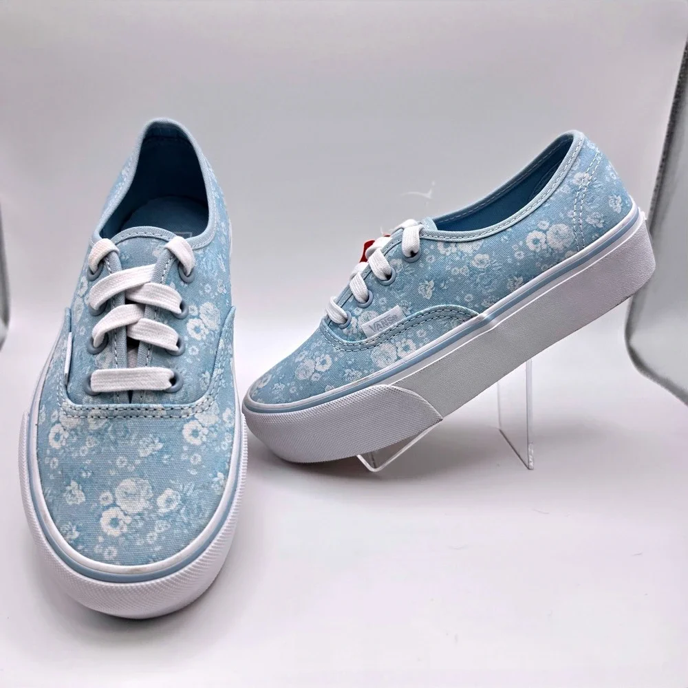 NWT Vans Authentic Platform Sneakers Womens 5 Blue Floral Canvas Low Top Shoes